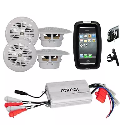 Pyle Marine Boat Bike ATV Outdoor 4  Speakers 800W IPod Input Amplifier Case • $107.99