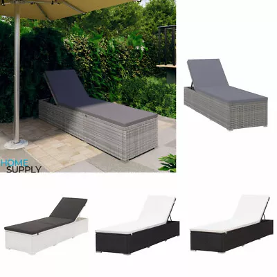 Outdoor Garden Patio Poly Rattan Sun Lounger Adjustable Bed With Cushions Beds • £182.99