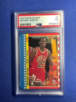 1987 Fleer Sticker Basketball #2 Michael Jordan Chicago Bulls HOF PSA 7 NM • $110