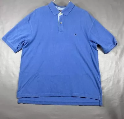 Vintage Tommy Hilfiger Polo Shirt Mens XXL 2XL Blue Logo Button Short Sleeve • $17.99