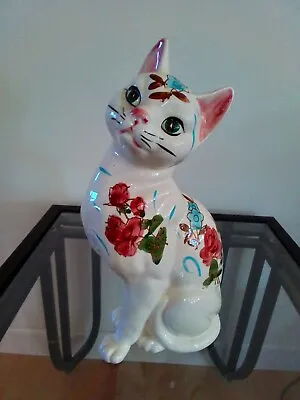 Vintage 12.5  Hand Painted Ceramic Cat Statue • $25