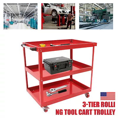 Rolling Cart 3 Tier Tool Carts With Wheels Steel Service Cart Mechanic Red • $98.80