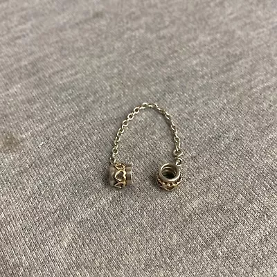 $39.99 • Buy Pandora Sterling Silver And Heart Gold Accent Charm Beads With Safety Chain 3”