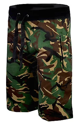 Mens Camouflage Camo Gym Fleece Jogger Shorts Or 3/4 Elasticated Waist S-XXL • £8.99