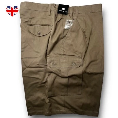 Pegasus Men Cargo Shorts Size UK 46 Khaki Elasticated Waist Button Fasten • £19.99