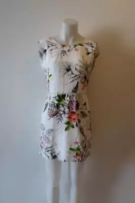 Womens MYNE Ashley Ann 100% Silk White Floral  Sleeveless Dress Sz 2* • $24.99