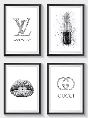 £6.99 • Buy Set Of 4 Fashion Art Prints Designer Coco Perfume Bottle Glitter A5 A4 A3 S11