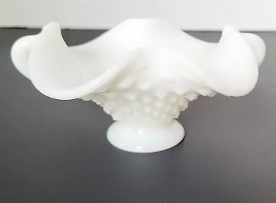 Vintage Fenton White Milk Glass Hobnail Handled Candy Dish • $12.49