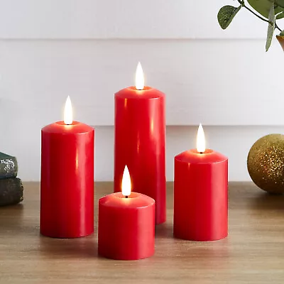 £20.99 • Buy 4 Red TruGlow® Battery LED Flameless Skinny Pillar Candles Timer By Lights4fun