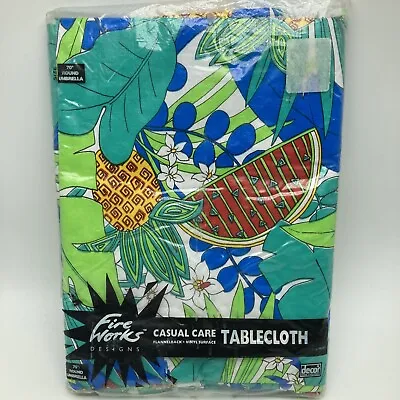 $24.99 • Buy Decor Home Fashions Vinyl Tablecloth Round Umbrella 70  Tropical Copacabana