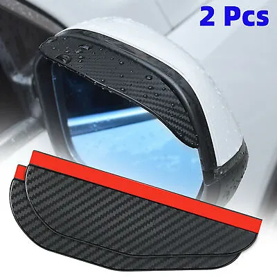 $5.51 • Buy 2PCS Carbon Fiber Black Mirror Rain Visor Guard For Car Auto Accessories