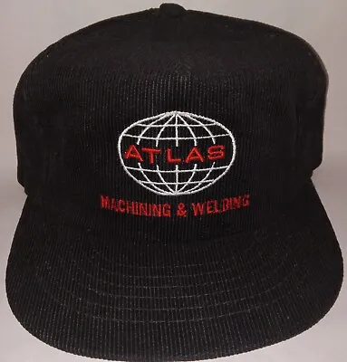 Vintage 80's Atlas Machining & Welding Corduroy Ball Cap Hat Snapback • $45