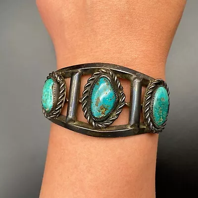 Vintage Navajo Pawn Turquoise Silver Bracelet Cuff 6-7/8  • $685