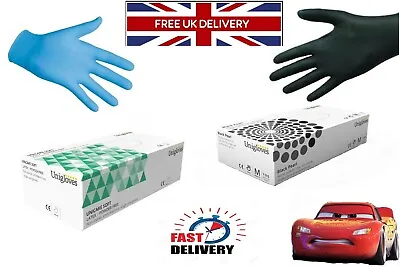 Disposable Nitrile Gloves 100% Powder Free Latex Free Black And Blue Xs S M L Xl • £3.99