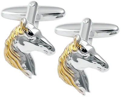 Horse Head Cufflinks Gold Plated Silver Hallmarked Ari D Norman Fathers Day • £200.34
