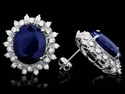 Silver 2Ct Lab Created Sapphire & Diamond Stud Earrings 14K White Gold Plated • $98.99