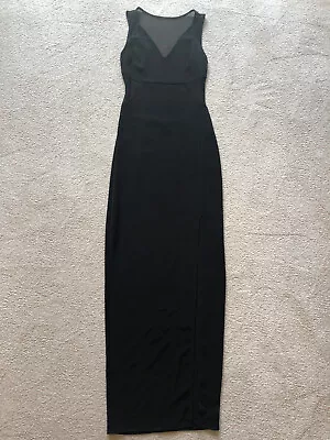 NEW EXPRESS Womens Long Maxi Dress Sleeveless Front Slit Black Size 0 Mesh Back • $24.99