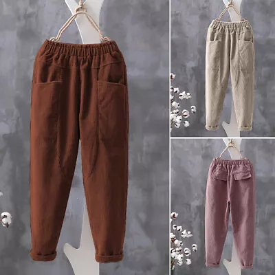 ZANZEA Women Corduroy Harem Pants Elastic Waist Thremal Casual Chino Trousers AU • $33.43