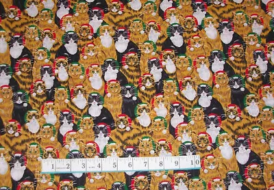 Vintage Cotton Blend Christmas  Cats In Santa Hats - Fabric/Yardage  45  X 36  • $8