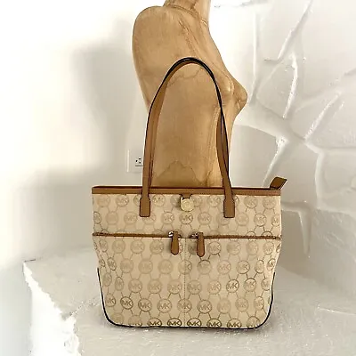 MICHAEL KORS Tan Kempton Monogram Logo Tote • $75