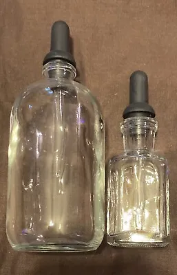 2 Vintage Glass Bottles With Dropper Tops • $12