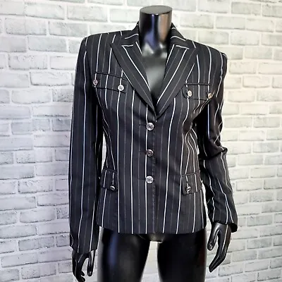 Vertigo Womens M Wicky Light Blue Pinstriped Tailored Blazer Suit Jacket Career • $59.75