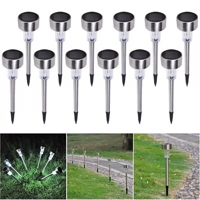 12 Pcs Garden Outdoor Stainless Steel LED Solar Landscape Path Lights Yard Lamp • $24.99