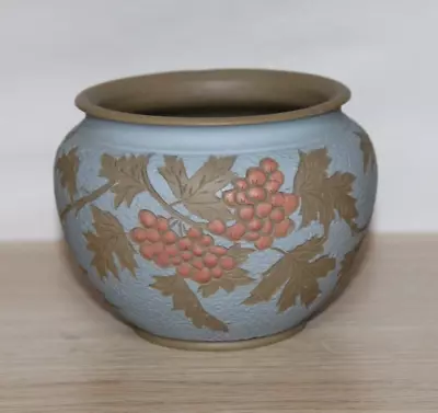 £25 • Buy ANTIQUE ART POTTERY PLANTER JARDINIERE GRAPEVINE LANGLEY WARE 9.7cm High 1880's