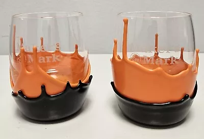 2- Maker's Mark Bourbon Whiskey Orange & Black Wax Glasses- Halloween Themed  • $24.95