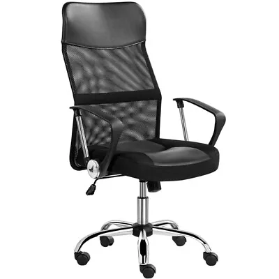 High Back Office Chair Computer Chair With Arms Mesh Chair For Study Work Black • £43.99