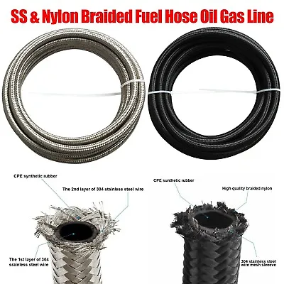 Braided Nylon Stainless Steel Fuel Line Oil Gas Turbo Pipe Vacuum Hose AN 6 8 10 • $17.36