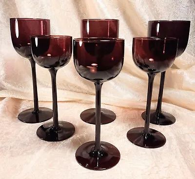 6 Carlo Moretti Empoli Murano Deep Amethyst Wine Goblets Mid-Century Art Glasses • $159.99