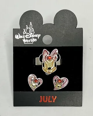 Disney World Minnie Mouse July Birth Month Adjustable Ring And Earrings Set NEW • $19.95