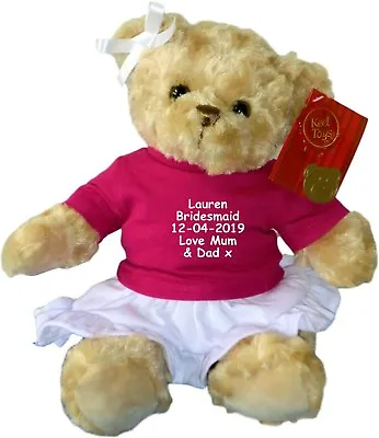 £25 • Buy Personalised Teddy Bear Flower Girl Bridesmaid Embroidered Wedding Gift Pink 