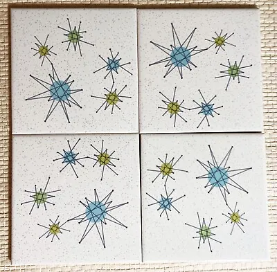 Franciscan Atomic STARBURST TILES -  SET OF FOUR - MCM - Maker Unknown • $199