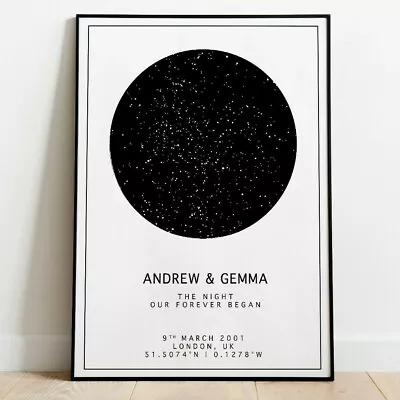 £4.59 • Buy Personalised Night Sky Star Map Poster 1st Anniversary Paper Wedding Baby Gift