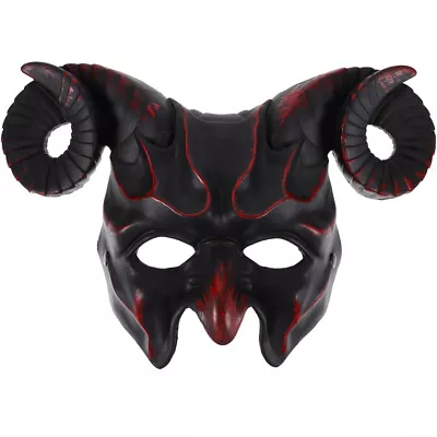 Halloween Demon Mask Scary Half Face Ram Horn Devil Cosplay Costume-Dark Red • $24.45