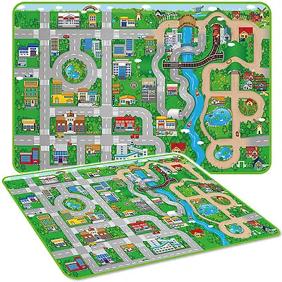 Giant Kids City Playmat Fun Town Cars Play Road Carpet Rug EVA Foam Toy Mat NEW • £14.99