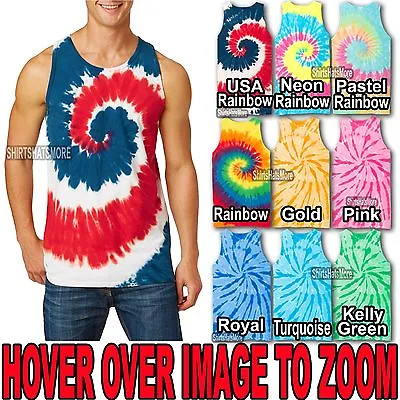 Mens Tie Dye TANK TOP Spiral Tye Die Sleeveless T-Shirt S-XL 2X 3X 4X NEW • $12.95