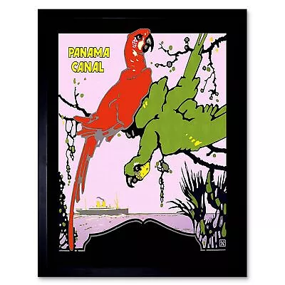 Travel Panama Canal Parrot Tropical Ship Usa Vintage 12X16 Inch Framed Art Print • $16.99