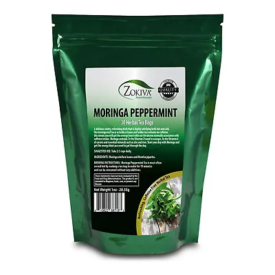 Moringa Peppermint Tea Bags (30) All-Natural Premium - Caffeine-Free Herbal Tea • $13.45