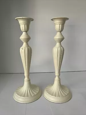 Illuminations Antiqued Metal Candle Sticks 10.25H Cream Set Of 2 • $27.99