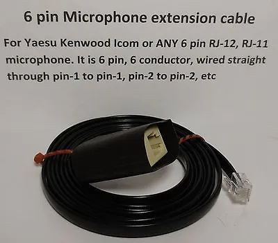 MICROPHONE EXTENSION CABLE 6 PIN RJ-12 YAESU FT-8800 FT-8900 7 Feet 195+ Sold! • $9.98