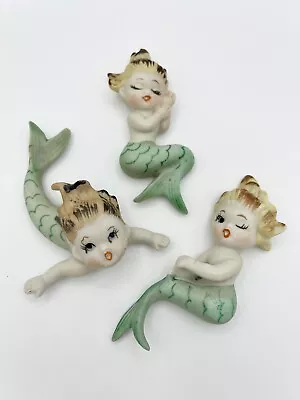 Set Of 3 Mid-Century LEFTON Baby Mermaid Wall Plaques | Rare | Made In Japan • $199