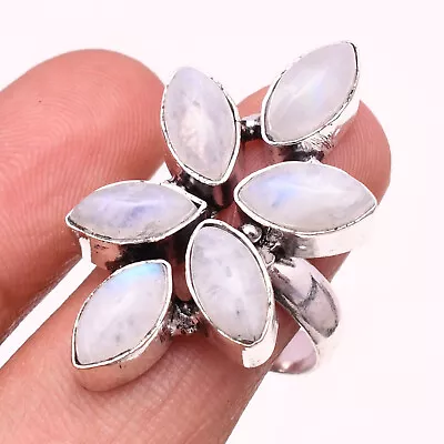 Rainbow Moonstone Gemstone 925 Sterling Silver Handmade Jewelry Ring Size 7.5 • $7.87