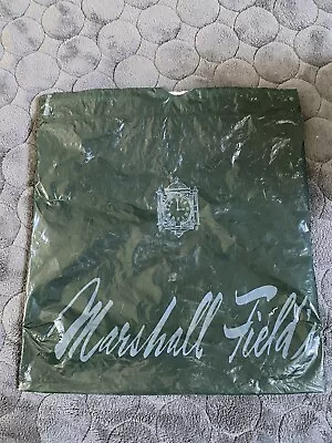 MARSHALL FIELD'S GREEN PLASTIC Draw String HANDLE SHOPPING BAG CLOCK NAME LOGO • $15