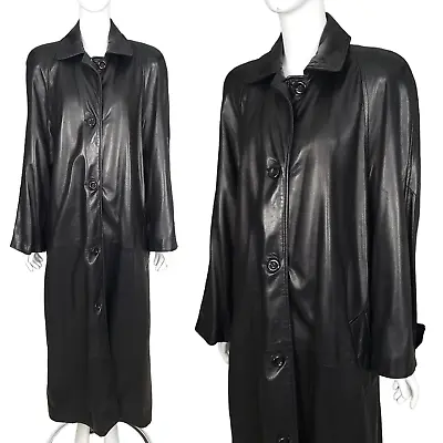 VTG VAKKO Women's Soft Leather Coat M Black Button Front Long Jacket The Matrix • $125