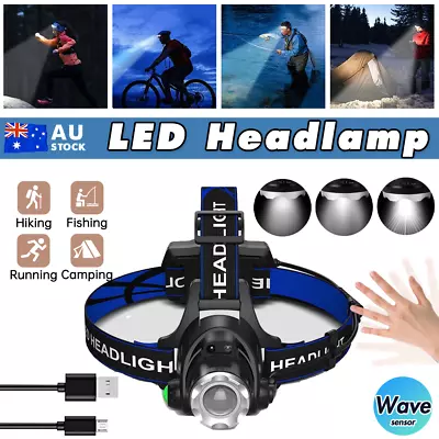 USB Rechargeable T6 LED Headlamp Head Torch Light Lamp Outdoor Camping Fishing • $19.49