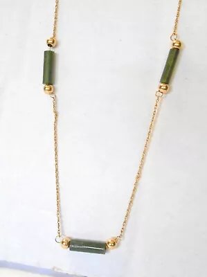 Vintage 14K Yellow Gold Jade Tube Bar & Bead Station Necklace 15  • $125