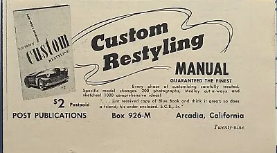 Cusrom Restyling Book Arcadia CA Auto Car Vintage Print Ad 1950 • $8.77